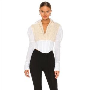 Danielle Guizio Knit Corset Puff Sleeve Shirt